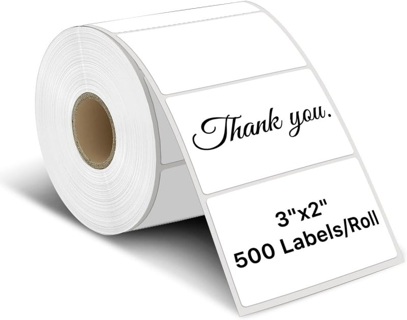 iEager 3" x 2" Thermal Labels, Rectangle Thermal Printer Stickers, Self-Adhesive Durable Sticker with Perforation Line, 500 Labels/Roll, White - Image 1